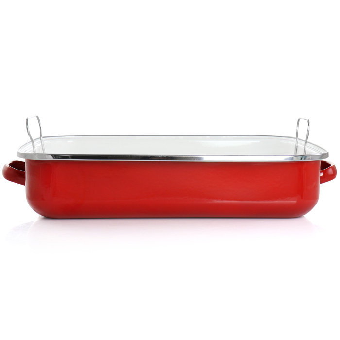Martha Stewart 18 Inch Enamel on Steel Roasting Pan in Red with